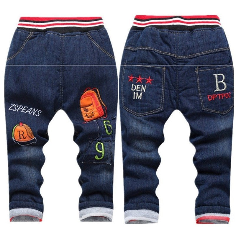 Winter children's thick jeans