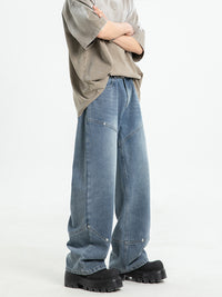 Men's Fashion Casual Rivet Deconstructing Straight Wide-leg Pants