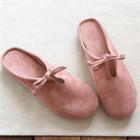 Retro Velvet Loafer With Flat Bottom And Half Slippers