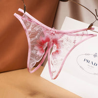 Women's Embroidered  File Panties Free Sexy Thong Low Waist