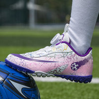 Girls Professional Soccer Shoes Rotating Buckle Broken Nail TF Primary School Students Boys Velcro Grass Non-slip Training Shoes Female