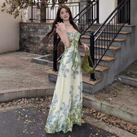 Ruffled Waistline Printed Backless Dress For Women