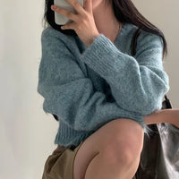 Retro V-neck Mixed Cashmere Long-sleeved Knitted Sweater Coat
