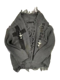 Dark Asian Culture Retro Distressed Cardigan Sweater