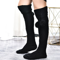 Fur Ball Over The Knee Breathable Christmas Knitted Socks