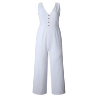 Women's Fashion Pocket Zipper V-Neck Button Backless Jumpsuit