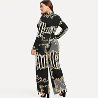 Women's printed trousers lace up jumpsuit
