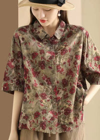Retro Fried Color Printing Cotton Linen Shirt