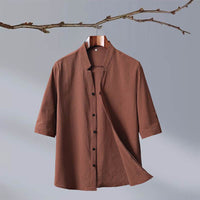 Men's New Crepe Half-sleeved Stand-up Collar Shirt