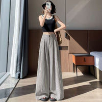 High-waisted Relaxed-fit Slim-fabric Casual Striped Straight-leg Pants