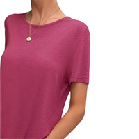 Womens Knitted Short-sleeve Dress With A Round Neck And Side Slit