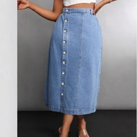 Womens Stylish Plus-Size Denim Skirt With Button Front