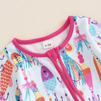 Long Sleeve Little Fish Printed One-piece