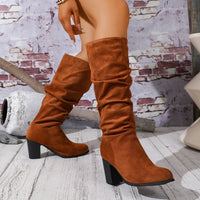 New European And American-style Chunky-heeled Pointed-toe Suede Over-the-knee Boots