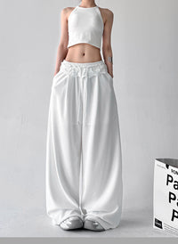Solid-color Loose-fit Lace Drawstring Casual Korean-style Draping Sporty Laid-back Style