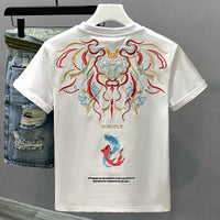 Men's Cotton Crew-Neck Versatile Ethnic-Style Embroidered Short-Sleeve T-Shirt