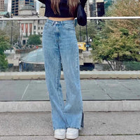 Women's Slit Mopping Vintage Loose High Waist Jeans