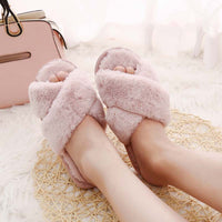 New style cross fur slippers women autumn and winter
