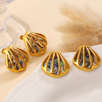 Luxury Ocean Series Beach Shell Pendant Earrings & Necklace, 18K Gold Plated Stainless Steel Jewelry
