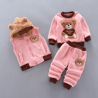 Three-piece cartoon bear with velvet thickening