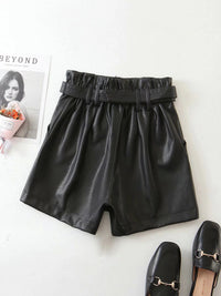 Women's All-match Slim Fashion Belt Lace-up Leather Pants