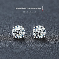 Classic Four Claw Moissanite Stud Simple And Stylish Sterling Silver GoldPlated Earrings