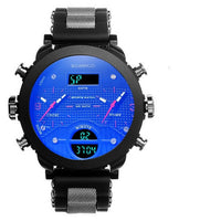 Men's watch electronic quartz double display watch 3 time zone waterproof watch