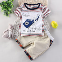 New Shoes, Stripes, Short Sleeves, Children's Sleeve, Casual Top and Trousers for the Summer of