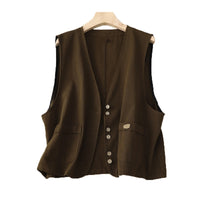 Women's Short Korean-style Retro Cotton And Linen Vest
