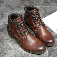 Men's leather shoes lace up retro high-top shoes