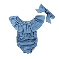Baby robes, lotus leaf collar, denim jumpsuit