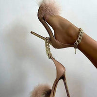 Women's Pointed Toe Stiletto Hair High Heel Sandals