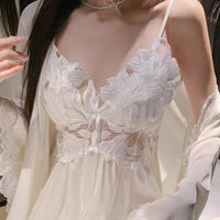 Womens Ice Silk Bra-Padded French-Style Camisole Nightdress