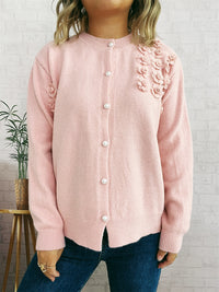 Knitted Button Three-dimensional Flower Decorative Knitted Sweater