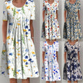 Spring And Summer Women's Elegant Large Swing Round Neck Printed Short Sleeve Dress
