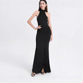 Sexy Halter Bodycon Solid Color Slit Sleeveless Maxi Dress Women
