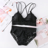 Fashion cross straps gather bra lace underwear set
