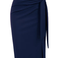 Elegant Monochrome High-waisted Knee-length Skirt For Women