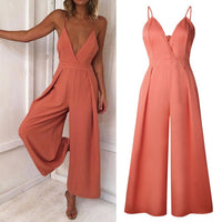 Sexy Deep V Neck Sling Wide Legs Women's jumpsuit