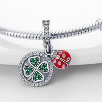 925 Sterling Silver Ladybug Green Leaf Charm Personality Fashion Bracelet Necklace Beads