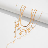 Vacation Fan Seashell Sequin Chain Stacked Collarbone Necklace