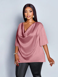New Relaxed-fit Casual V-neck Mid-sleeve Long-sleeve Solid-color Chiffon Top