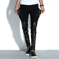 Skinny pu leather pants slim motorcycle pants