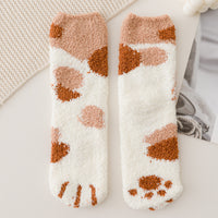 Coral Fleece Socks Women's Mid-calf Length Winter Thickened Fleece Warm Cat's Paw Socks