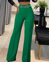 Solid-color High-waisted Womens Casual Straight-leg Pants