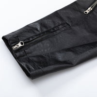 European And American Style Stitching PU Leather Sleeve Denim Jacket