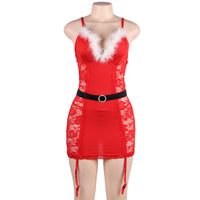 European And American Red Christmas Garter Lace Nightdress