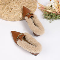 Pointed Toe Horsebit Buckle Toe Cap Plus Size Fluffy Shoes