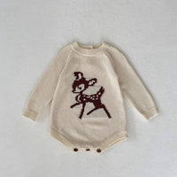 Autumn Infant Baby Girl Sika Deer Long Sleeve Knitted One-piece Sweater