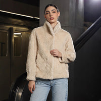 Women's Solid Color High Neck Long Sleeved Thick Coat